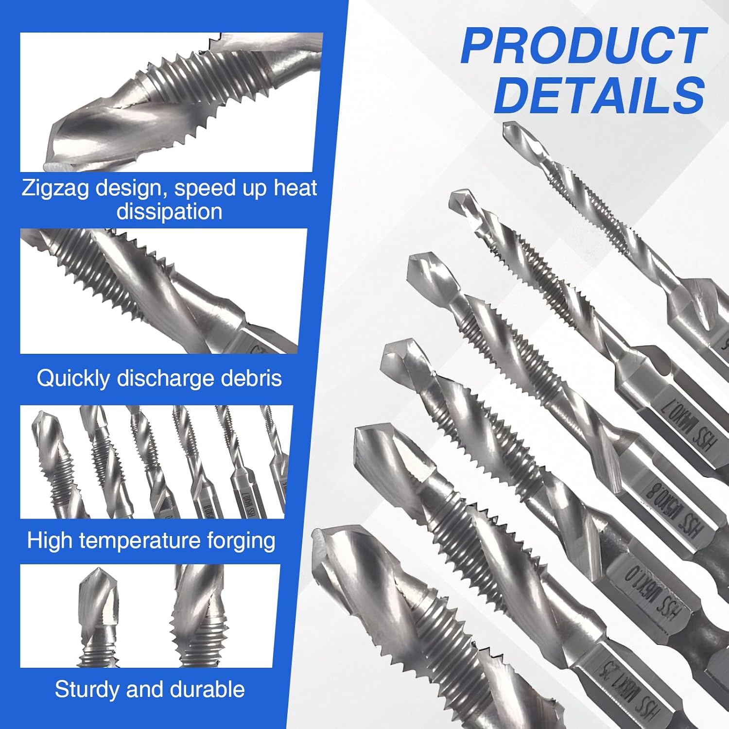 6 Pieces M3 M4 M5 M6 M8 M10 Quick Change Thread Drill Bits with Anti-Corrosion Coating for Metal, Wood and Plastic – Complete Set for DIY and Professional