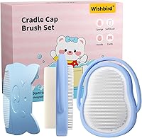 Wishbird 3-in-1 Baby Cradle Cap Remover Kit: Soft Silicone Brush, Curved Comb & Bath Sponge - BPA-Free for Newborn Scalp Flakes