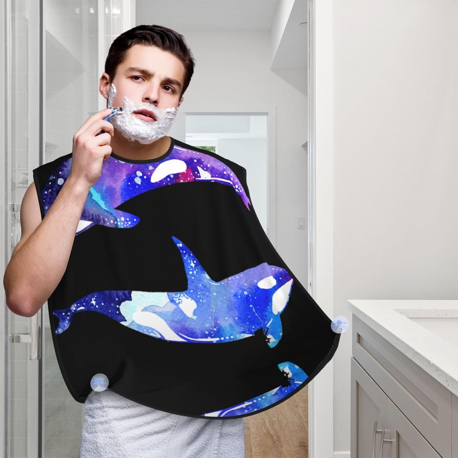Orca Killer Whale Print Beard Bib Apron, Shaving Apron For Dad, Men'S Hair Catcher For Shaving Best Gifts For Dad