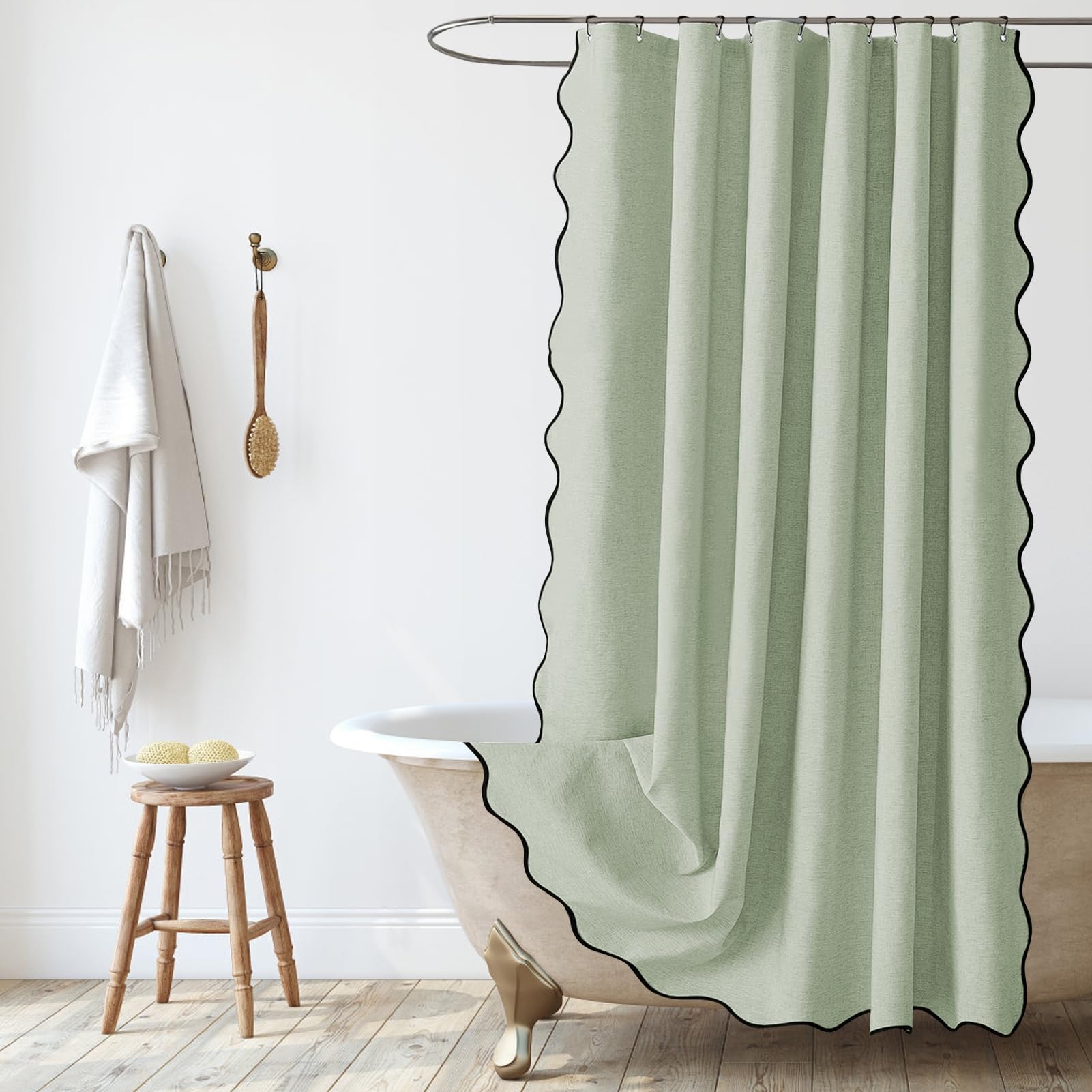 Tenda da doccia impermeabile antibatterica in lino, 180 x 200 cm, tenda da bagno per famiglie e hotel, per docce, vasche e bagni, design elegante verde