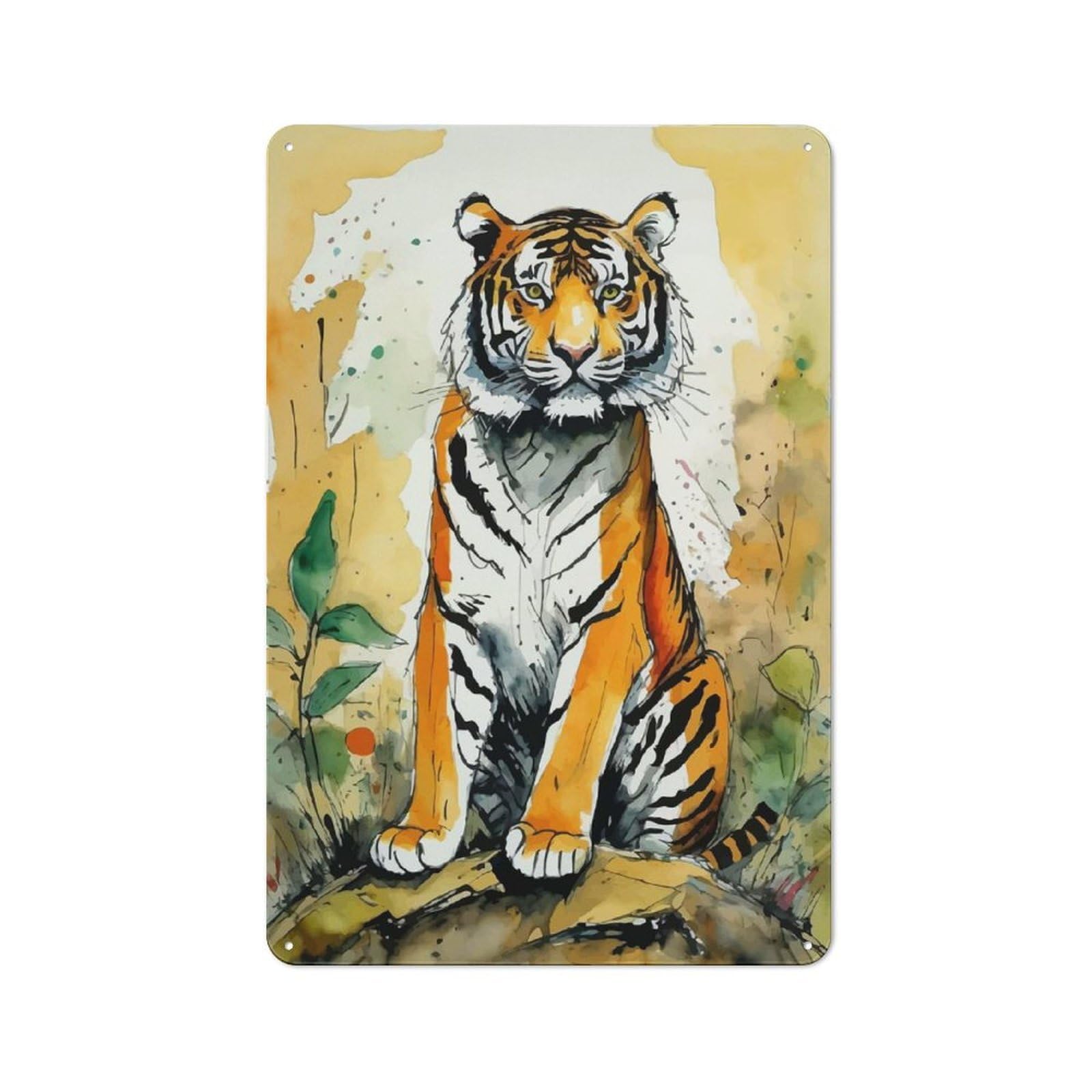 Junmoney Watercolor Tiger Retro Metal Plaque 30X20cm Featuring For Home Bar Wall, For Room Styling Across Home Bars And Entertaining Spaces