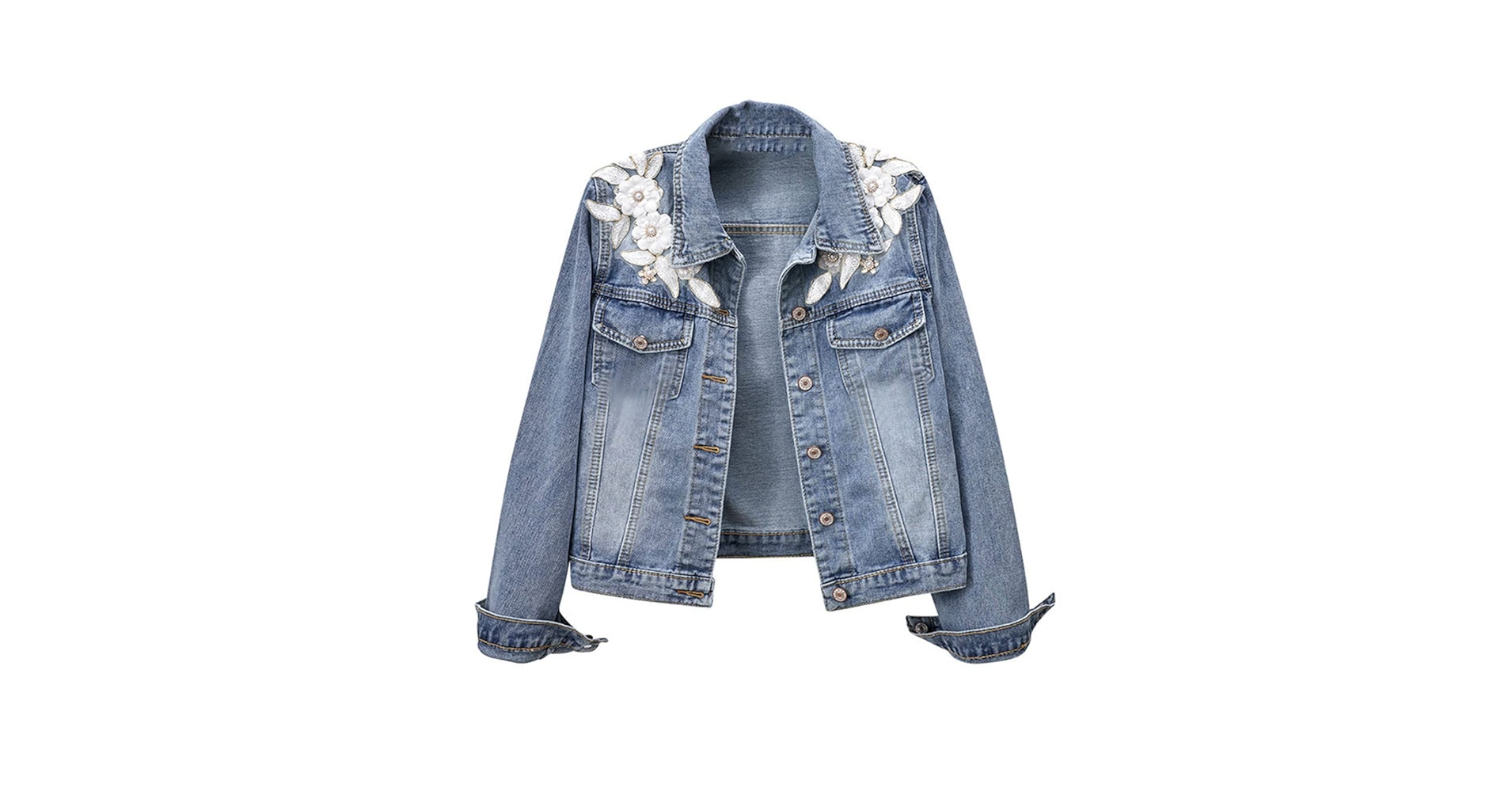 HEYDHSDC Spring 3D Floral Appliqued Slim Fit Short Jean