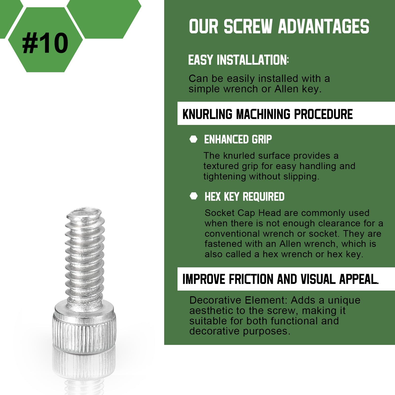 uxcell Hex Socket Bolts (#10-32x1/2"), 304 Stainless Steel Hex Socket Drive Screws, Silver Tone, 100 Pcs - Image 3
