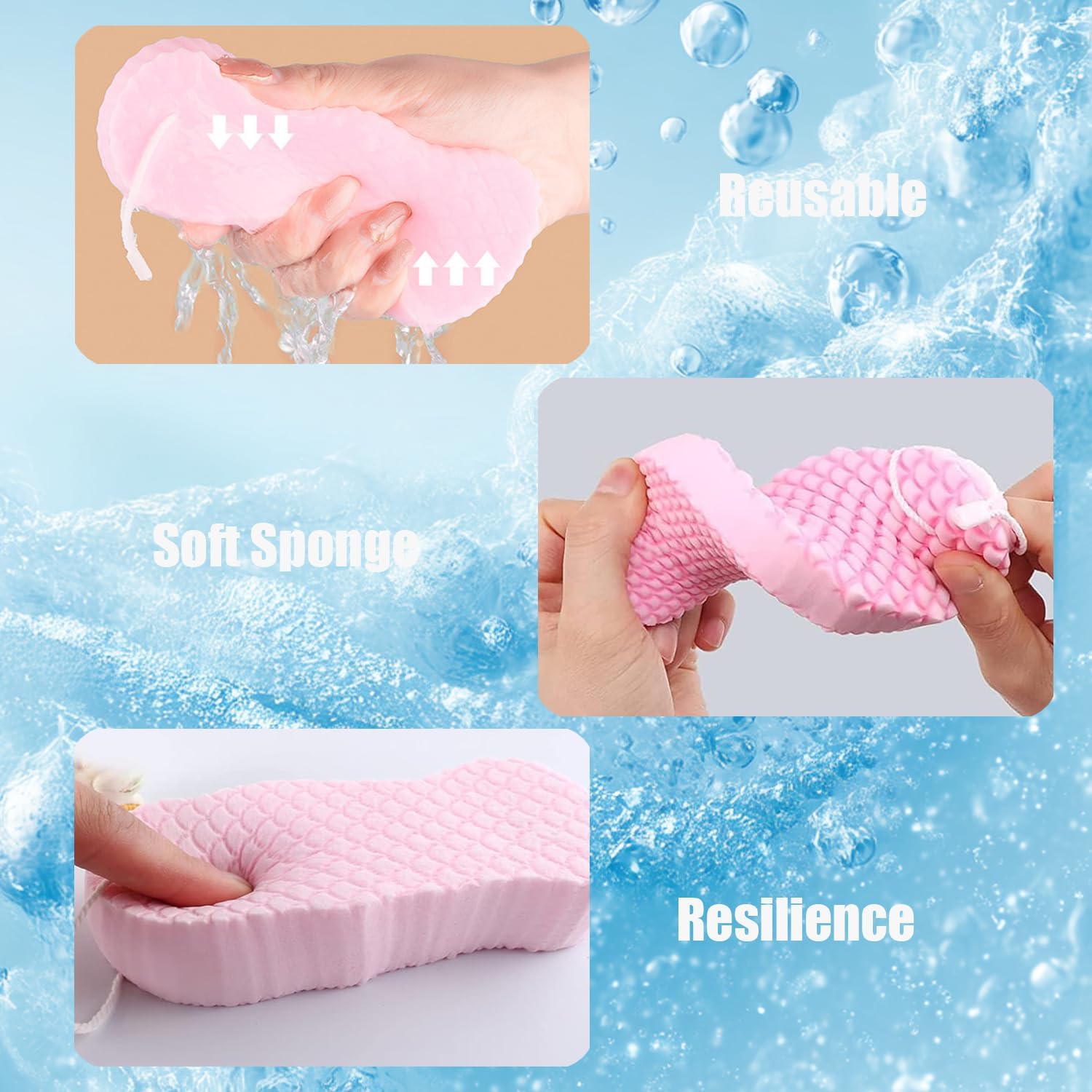 4Pcs Exfoliating Bath Sponge, Reusable Body Scrubber for Dead Skin, Handheld Shower Brush for Women Men image 4