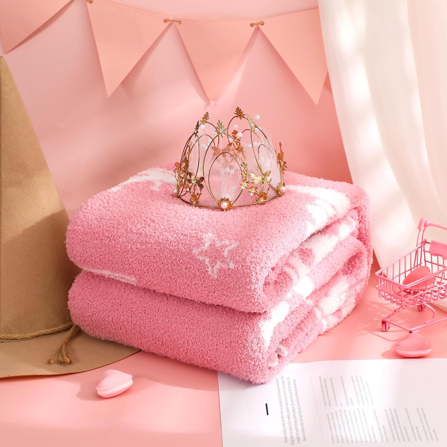 Witch Hat and Pink Crown Blanket for Girls 50 x 60 Inch Reversible Witch Theme Throw Blanket Fun Team Gifts for Christmas Halloween Thanksgiving Gift Decoration - Image 5