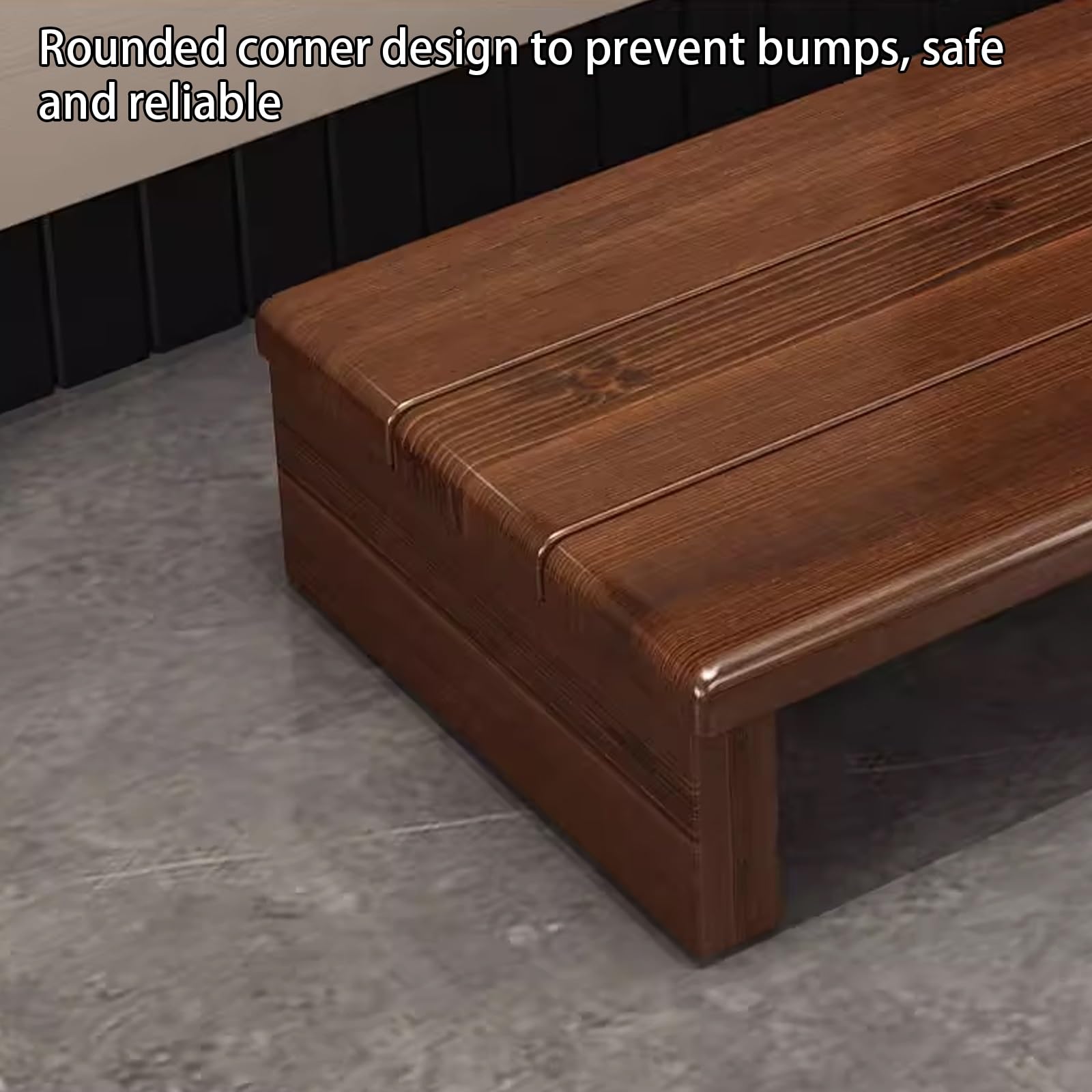 Solidny stołek z litego drewna z kątowymi żelowymi wzmocnieniami i antypoślizgowymi podkładkami, ekologiczny design kawowy kolor 90 x 30 x 15 cm idealny dla dzieci i dorosłych