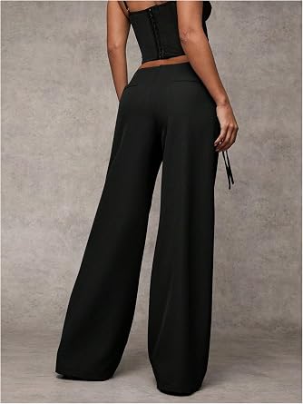 GORGLITTER Women's Low Rise Going Out Formal Dress Pants Wide Leg Work Slacks Pants Business Casual Outfits Trousers
