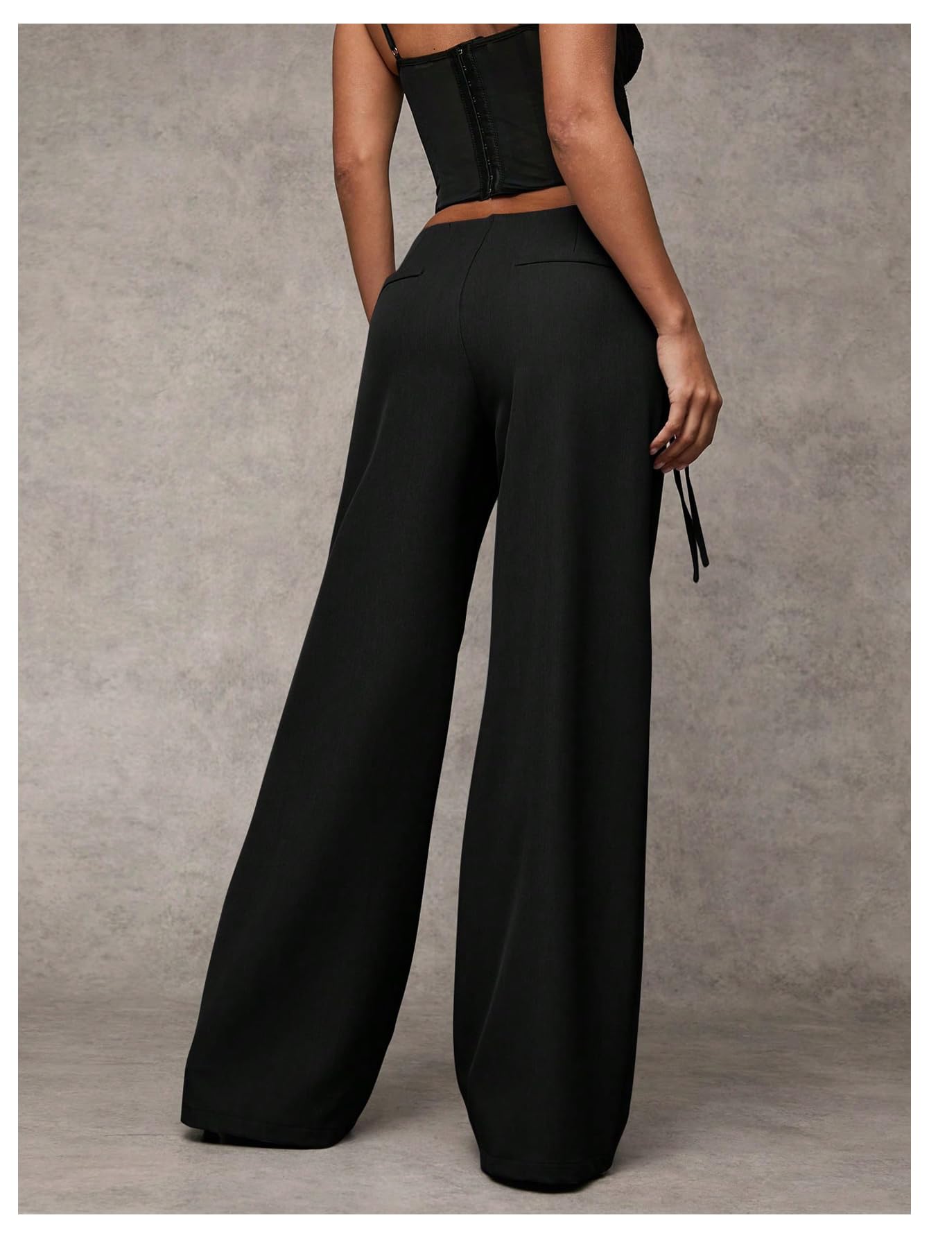 GORGLITTER Women's Low Rise Waisted Dress Pants Wide Leg Straight Trousers Work Slacks Pants Business Casual Outfits