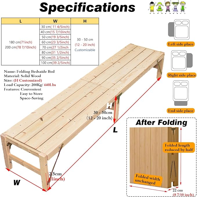 Cama plegable de madera sólida portátil 79 pulgadas miniatura 2