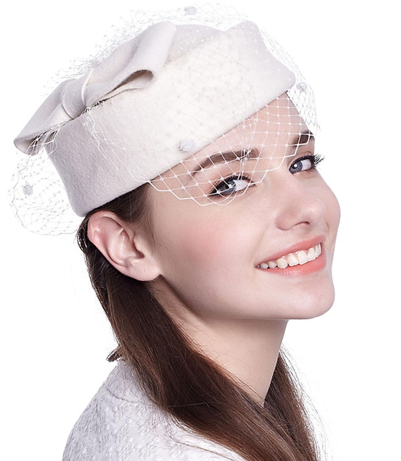 ORIDOOR Women's British Style Pillbox Church Derby Wedding Winter Vintage Fascinator Beret 100% Wool Felt Veil Hat