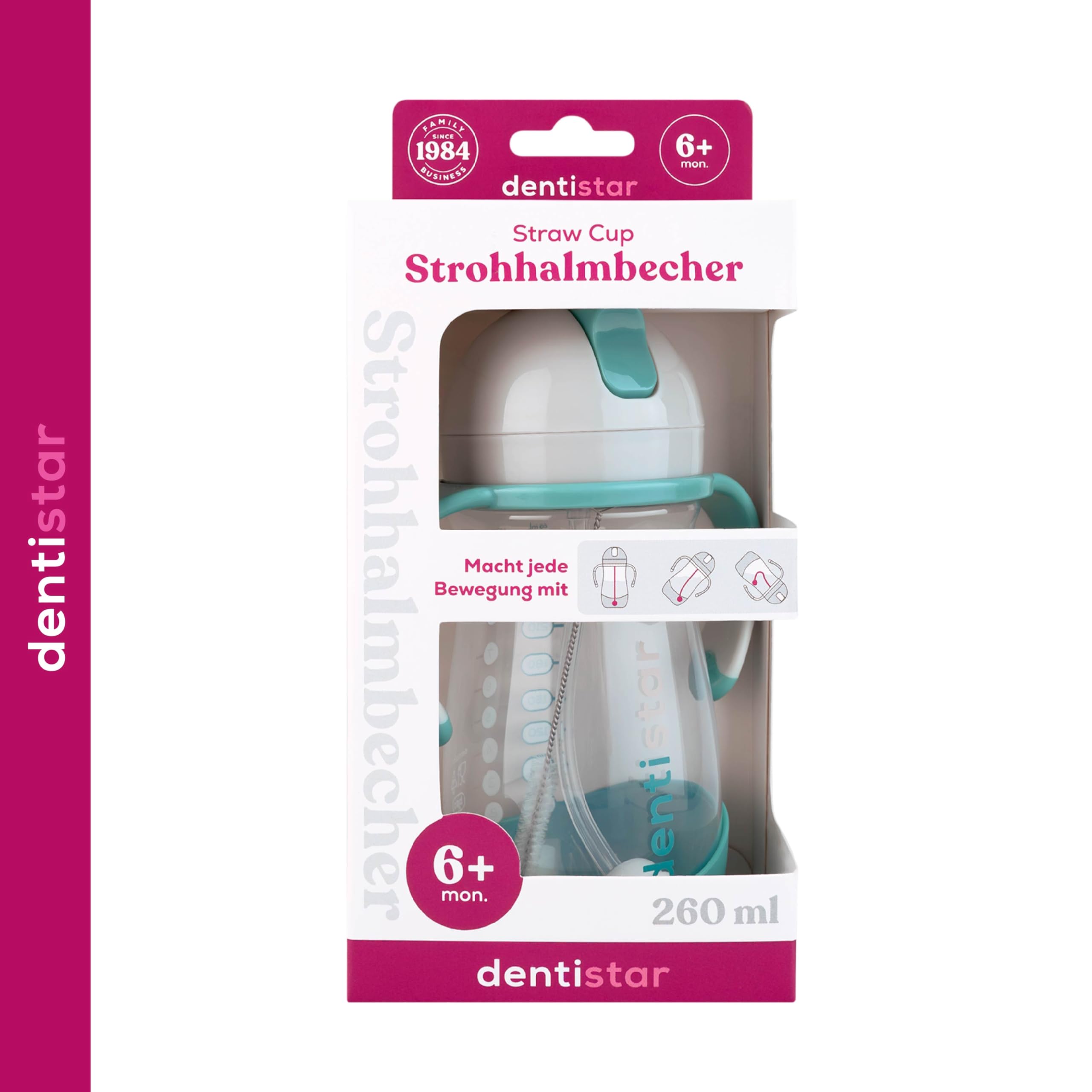 Dentistar Gourde bébé 260 ml avec paille sans BPA – Bouteille hermétique poignée antidérapante Menthe