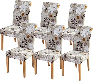 FORCHEER Chair Covers for Dining Chairs Set of 6,Beige Floral Stretch Dining Room Chair Cover Kitchen Parsons Chair Slipcovers (Pack of 6, Beige+Floral)