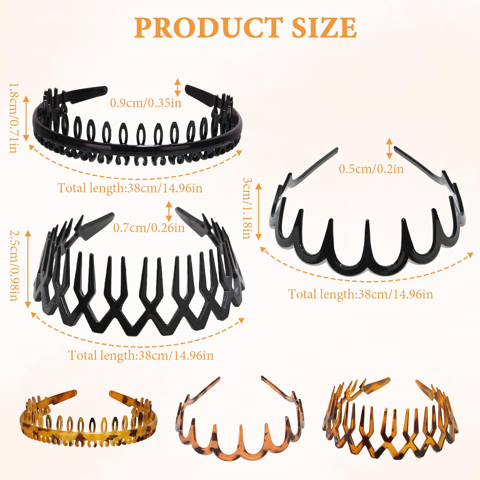 8 PCS Zig Zag Headbands and 8 PCS Ponytail Rings, Plastic Tooth Headband, Non-Slip Elastic Spiky Headband - Image 2