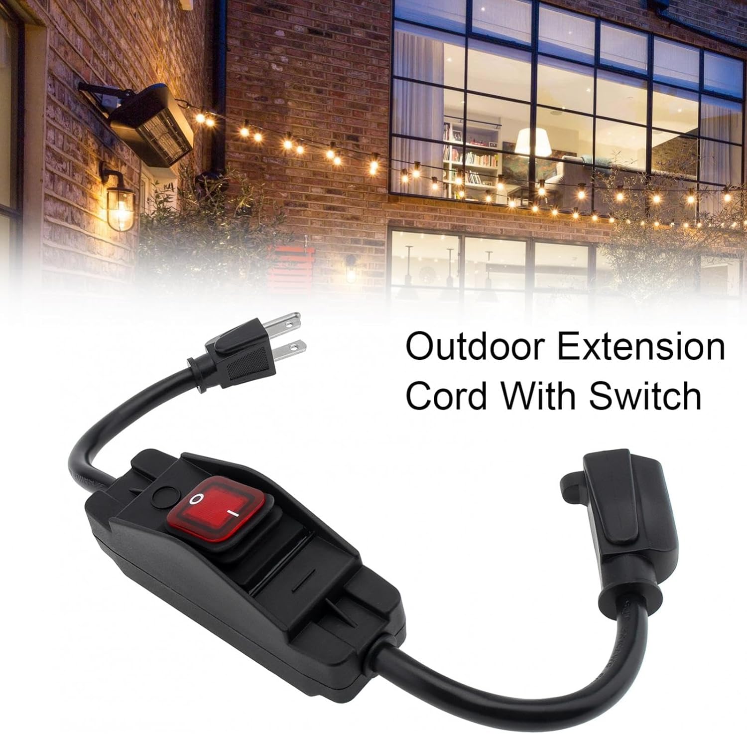 RTNLIT 3 Prong Extension Cord with Inline Cord Switch Waterproof, Outdoor Plug LED On/Off Switch 14/3 SJT Heavy Duty Power Cable, 1875W 15A/125V Grounded Outlet Plug Receptacle (1.5 Ft, Black)