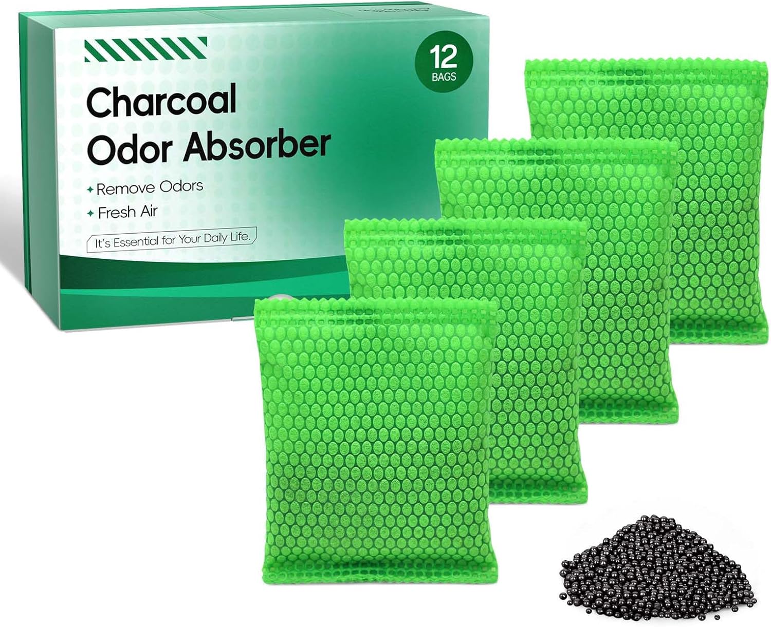 Extra Large Stainless Steel Litter Box with Lid & Scoop. Stainless Steel Cat Litter Scoop with Holder Metal Scooper. Activated Charcoal Bags Odor Absorber for Shoes car Refrigerator 12 Packs