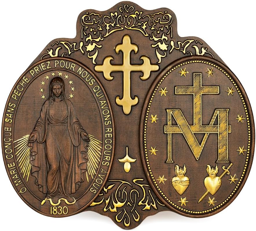 Virgin Mary Wall Decor Handmade Wooden Virgin Mary Wall Plaque Religious Art Sculpture for Home Decor (12 Inch)