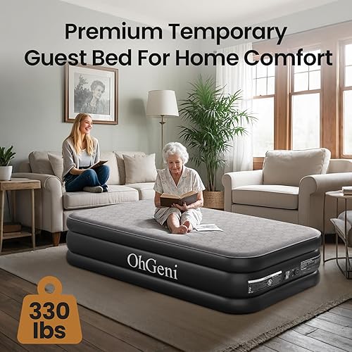 Miniatura 9 de OhGeni Colchón de aire individual de lujo de 18 pulgadas con bomba integrada, cama inflable con cubrecolchón de espuma de seda para una comodidad