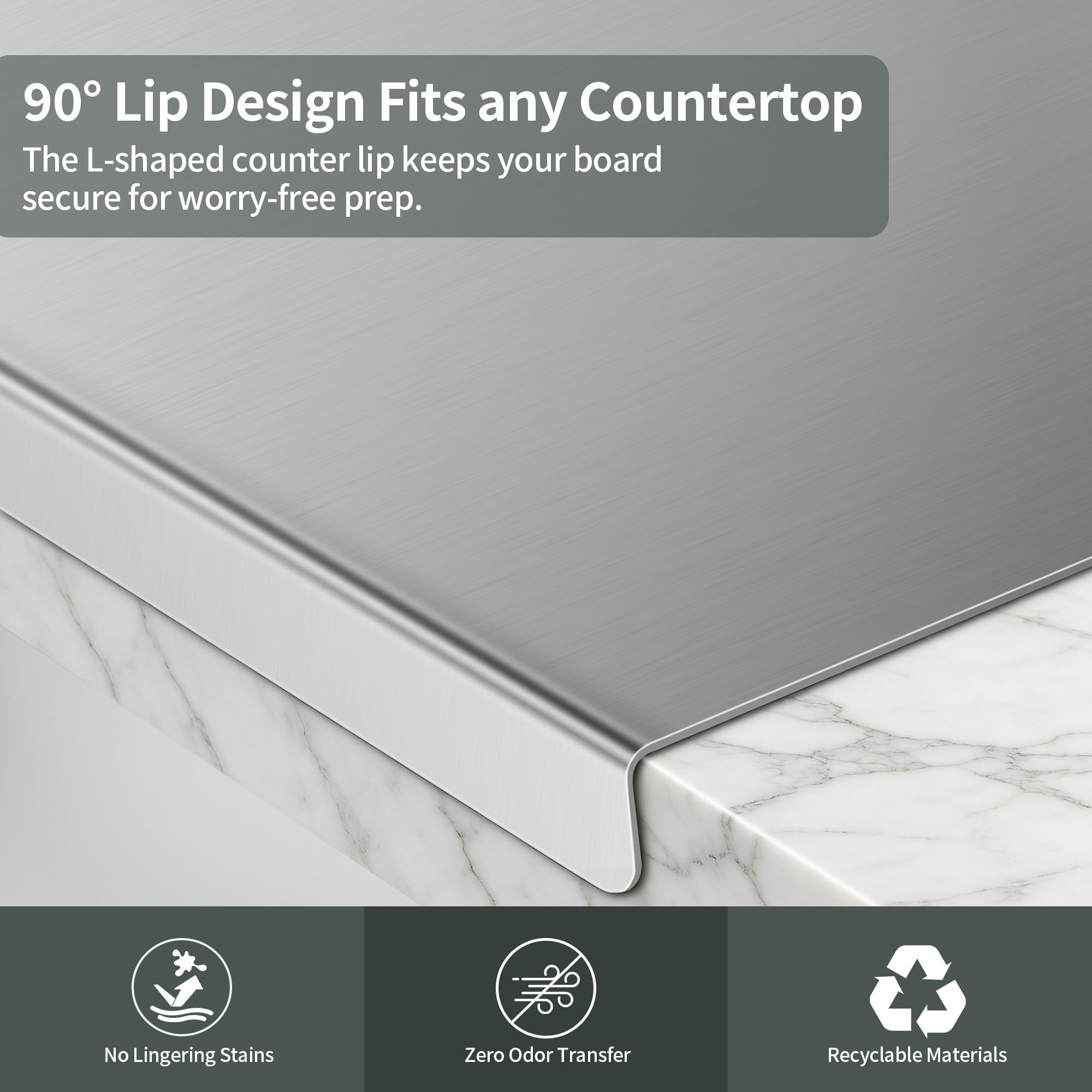 Stainless Steel Cutting Board with Lip, 304 Stainless Steel Chopping Board for Kitchen, Double-Sided Large Metal Cutting Boards for Meat, Vegetables Fruit, Kitchen Food Prep Board (19.68 * 19.68in) - 5