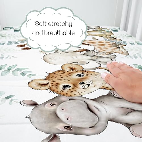 Miniatura 3 de HawSkgFub Safari Jungle - Sábana bajera estándar para cuna de bebé, diseño de animales africanos, hojas de eucalipto, jirafa, león, tigre, elefante,