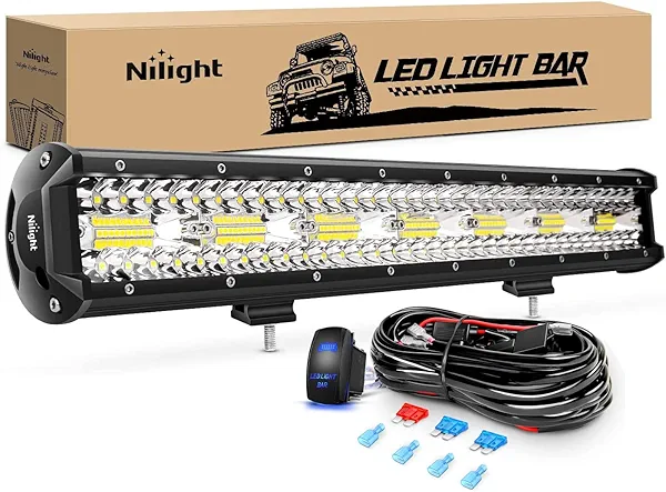 Nilight 20 Inch 420W LED Light Bar Triple Row Flood Spot Combo 42000LM Driving Boat Led Off Road Lights with 12V On/Off 5 Pin Rocker Switch 16AWG Wiring Harness Kit, 2 Years Warranty