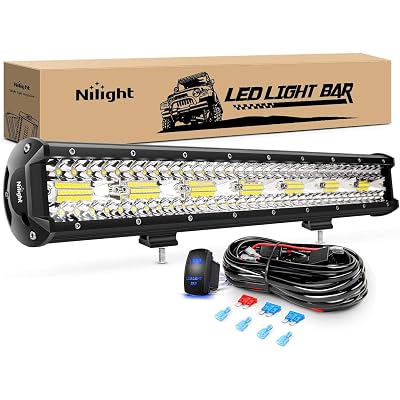 Nilight 20 Inch 420W LED Light Bar Triple Row Flood Spot Combo 42000LM Driving Boat Led Off Road Lights with 12V On/Off 5 Pin Rocker Switch 16AWG Wiring Harness Kit, 2 Years Warranty