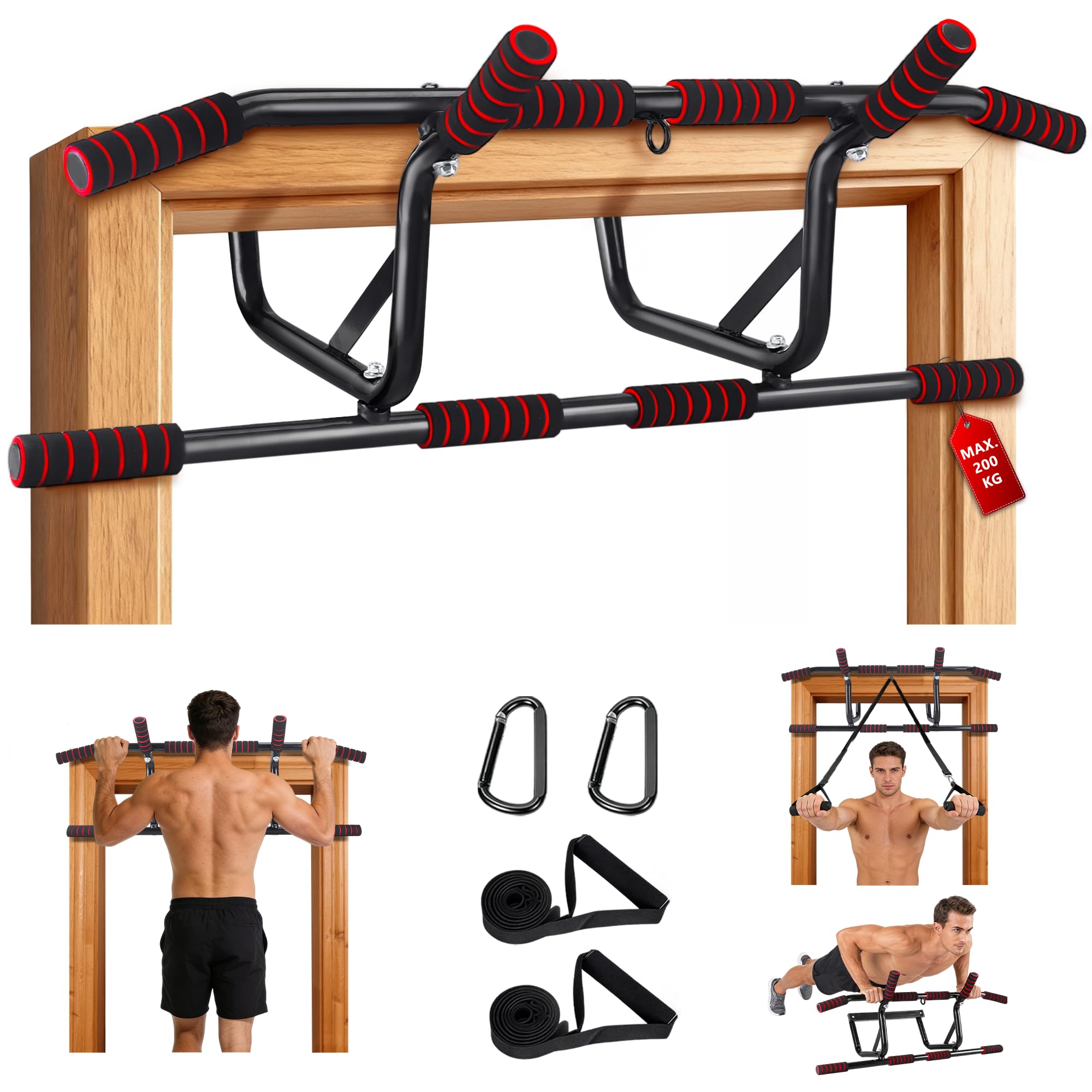 Worldgeil Klimmzugstange Türrahmen Pull Up Bar - Klimmzugstange zum Einhängen ohne Schrauben - PullUp Bar mit Gepolsterten Rutschfesten Griffen - Trainingsgerät Türreck für Türrahmen 80-90 cm