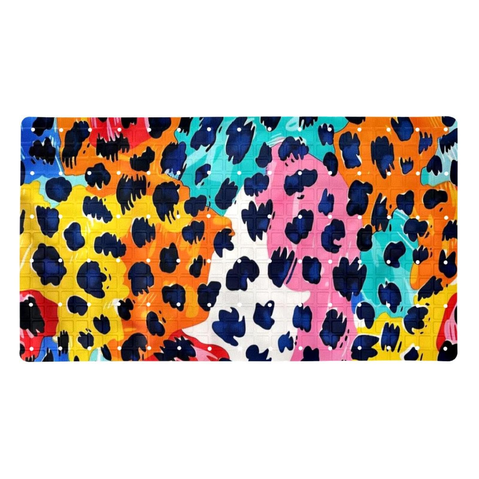 Tapis de bain antidérapant extra long séchage rapide imprimé léopard coloré