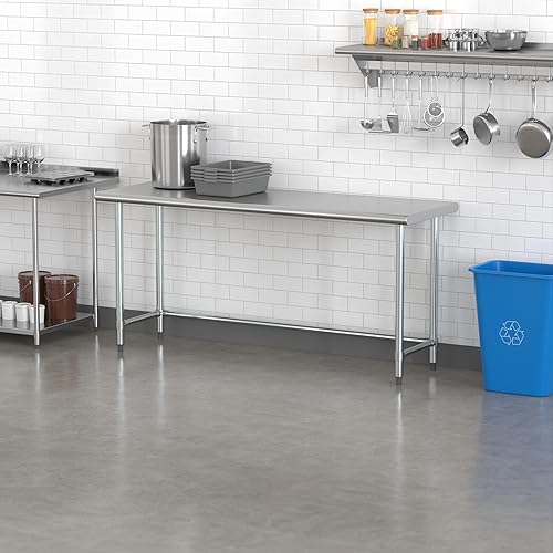 Miniatura 35 de Mesa de trabajo de base abierta de acero inoxidable 430 de calibre 18 de 30 x 72 pulgadas con ruedas giratorias de zinc resistentes de 5 pulgadas