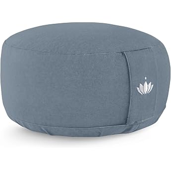 Lotuscrafts Meditation Cushion with 15 cm Seat Height Embroidered Yoga Cushion with Spelt Filling Round Yoga Cushion Round Floor Cushion Meditation Cushion Cover Washable GOTS Certified