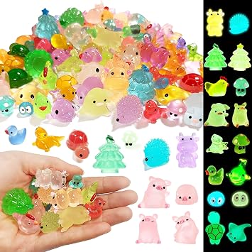 120 PCS Mini Luminous Resin Animals, 12 Styles, Small Plastic Animal Figures, Tiny Resin Animals for Micro Landscape Fairy Aquarium Dollhouse Decor, Glow in The Dark