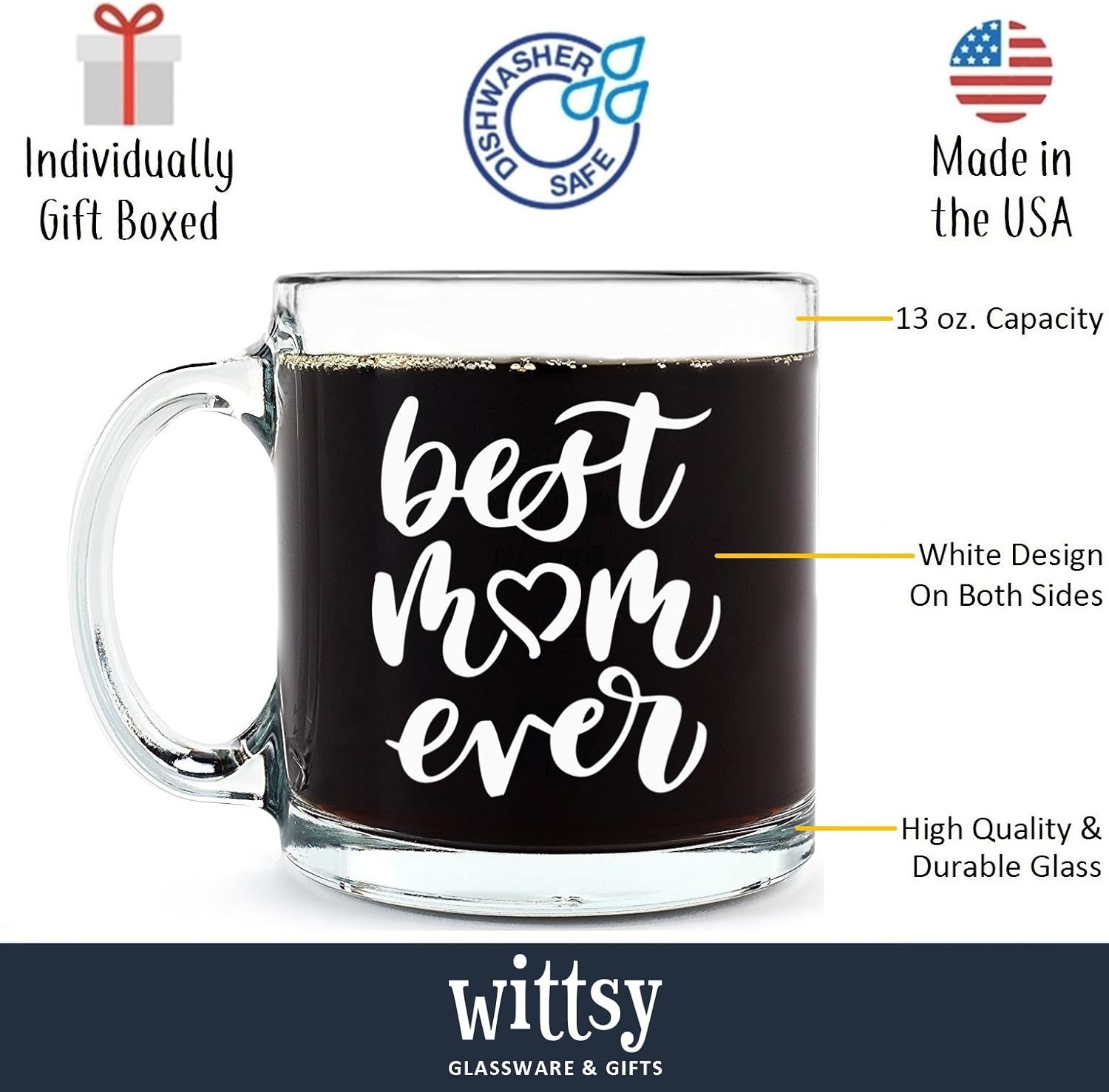 Lowest Price Best Mom Ever Glass Coffee Mug - Christmas Gifts for Mom, Women, Wife - Unique Xmas Mom Gifts from Daughter, Son, Husband, Kids - Cool Birthday Present Ideas for a New Mother, Her - Fun Novelty Cup