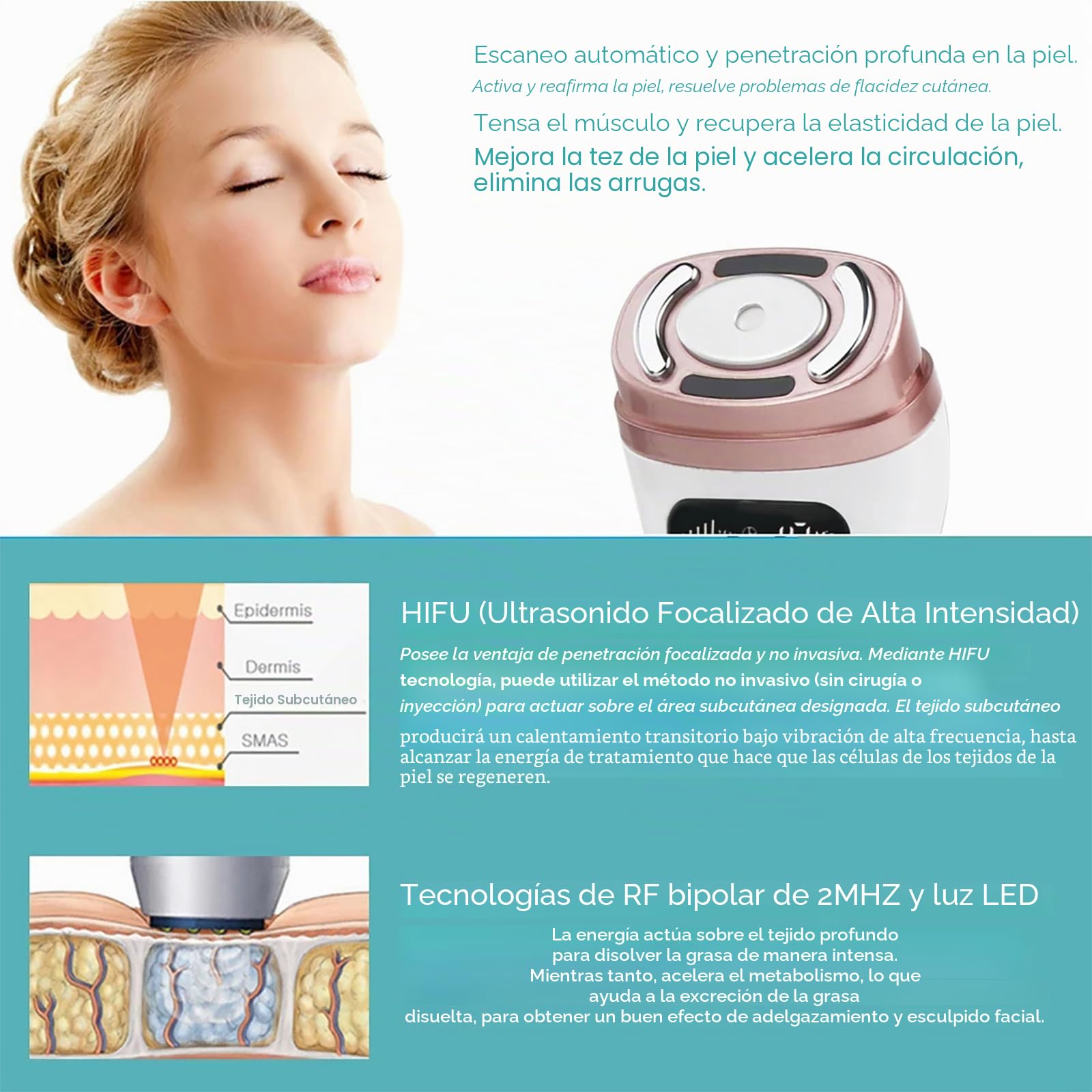 Mini HIFU facial máquina Levantamiento facial Anti arrugas Dispositivo de belleza Herramientas para el cuidado de la piel Máquina de estiramiento de la piel para el rejuvenecimiento de la piel