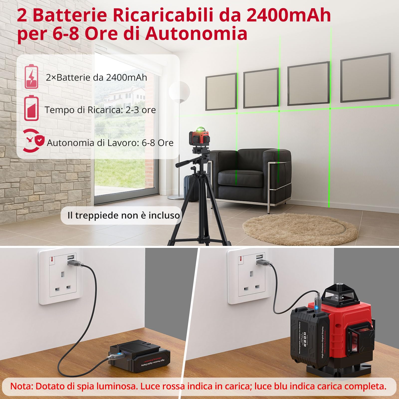 XUNTOP Livello Laser Autolivellante 16 Linee Verde Livella Laser 4x360° Autolivellante con Telecomando, 2 Batterie Ricaricabili, Supporto Magnetico, Base Regolabile, IP54, USB-C per Interni DIY