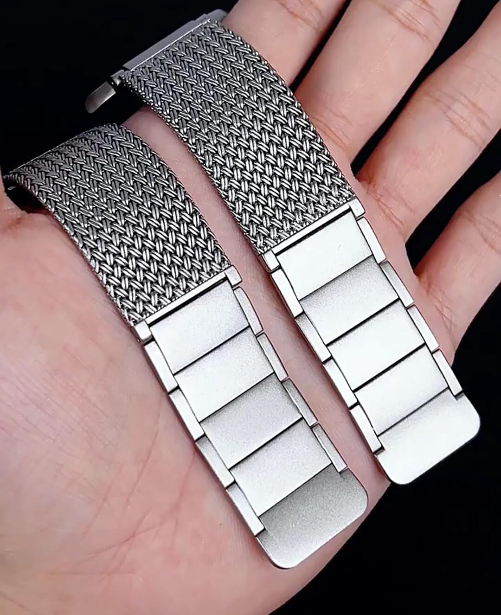 Bracelets en métal tressé compatibles avec les bracelets Apple Watch Series 9 8 7 6 5 4 3 2 1 Ultra SE pour iWatch 49 mm, 45 mm, 44 mm, 42 mm, 41 mm, 40 mm, 38 mm, fermoir magnétique pour homme