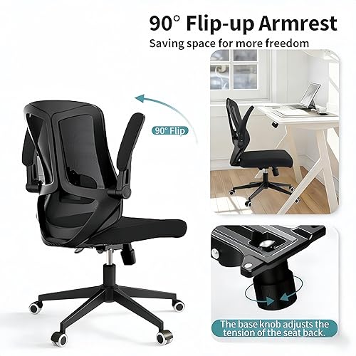 Vista 6 de Silla de oficina ergonómica, sillas de escritorio cómodas de 350 libras con soporte lumbar para espalda, sillas de computadora de malla con ruedas