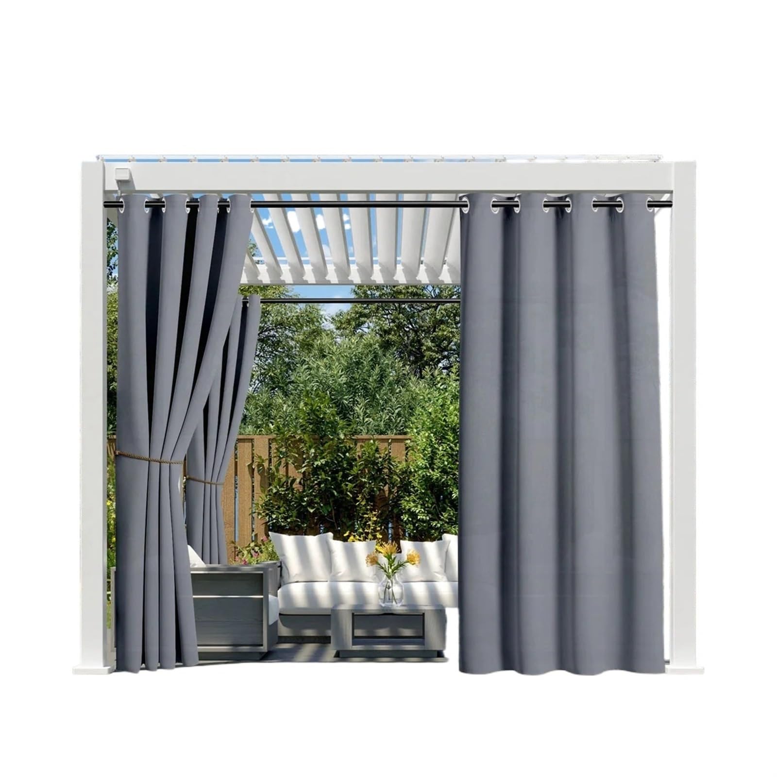 LPATEBCVU Pergola Curtains 1PC, Waterproof Outdoor Grommet Curtain For Patio Gazebo Front Porch Pergola(Grey,GROMMET TOP_W254 X H274)