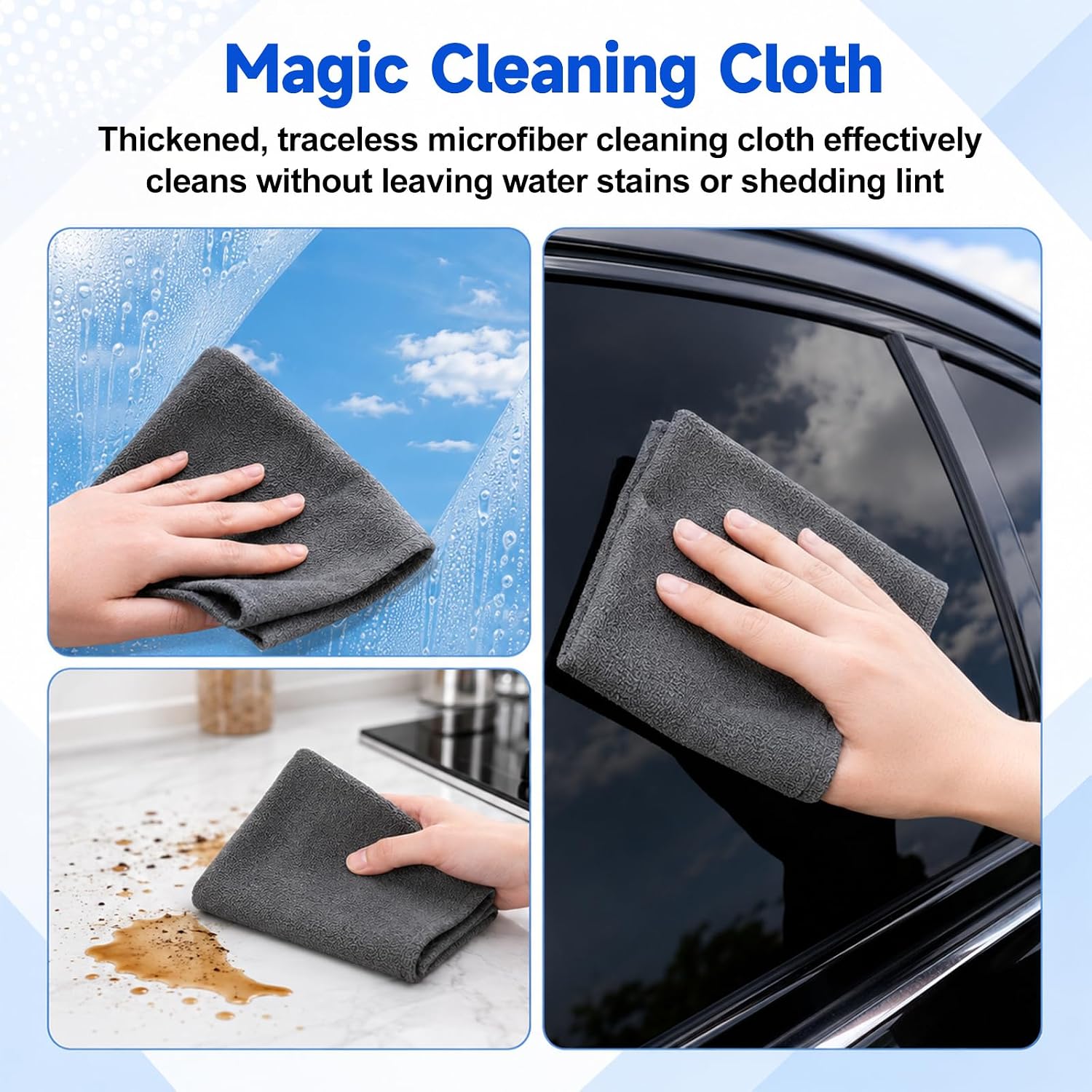 Yicengy 6-Pack Genie Magic Cleaning Cloth, Microfiber Cleaning Cloths 16x12 Inch, Thickened Lint Free Reusable Cleaning Rags for Windows, Cars, Mirrors, Screens, Glass & Stainless Steel