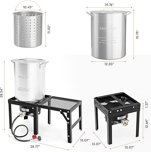 Miniatura 6 de ROVSUN Freidora de pavo de 30 cuartos de galón y estufa de gas propano de 100,000 BTU con estante plegable, freidora de aluminio al aire libre y