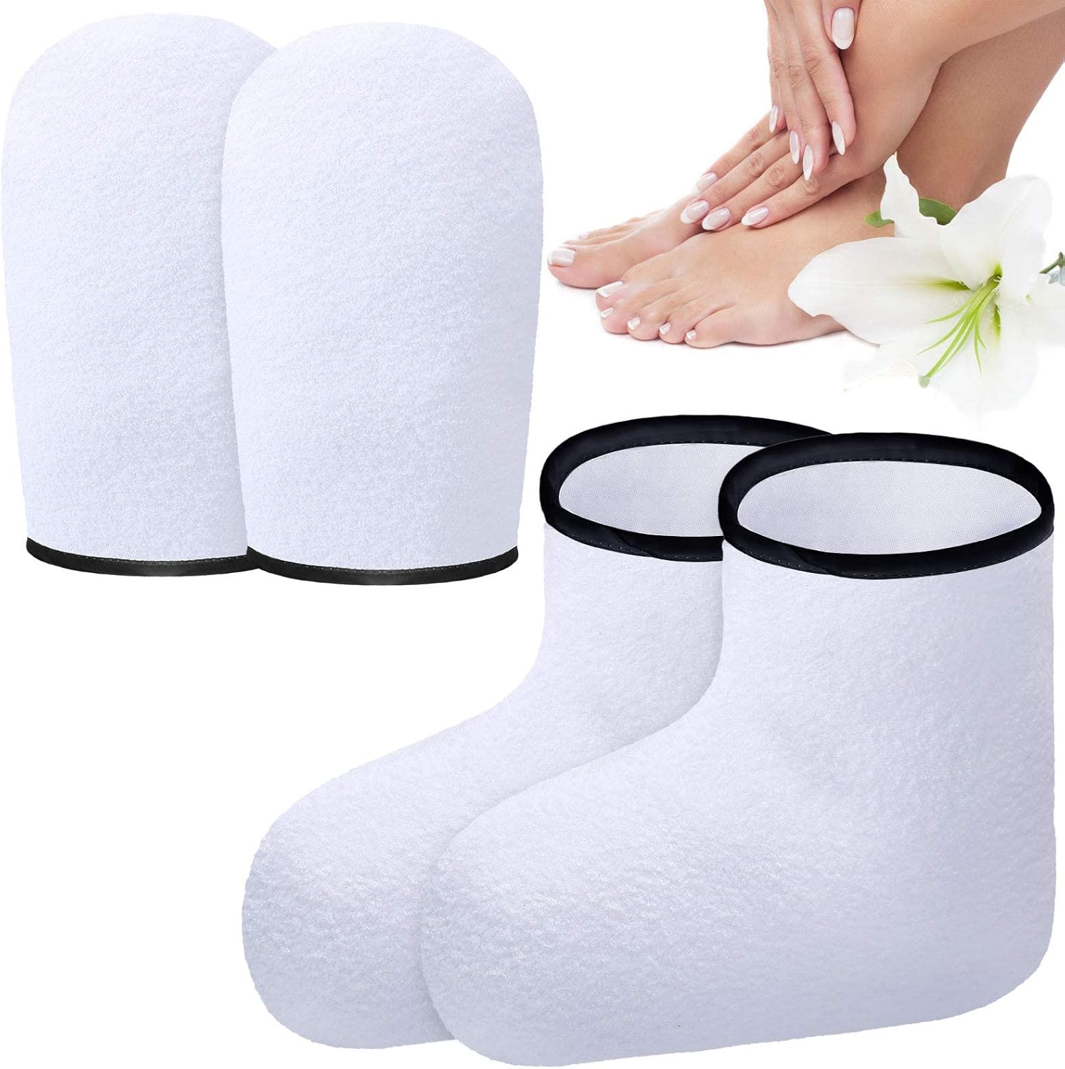 KASTWAVE Moisturizing Paraffin Wax Gloves & Booties for Hand and Foot Care – Softening Mitts for Spa Treatment (White)