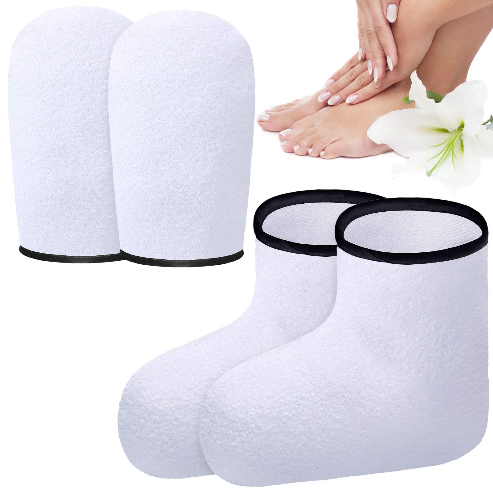 KASTWAVE Moisturizing Paraffin Wax Gloves & Booties for Hand and Foot Care - Softening Mitts for Spa Treatment (White)