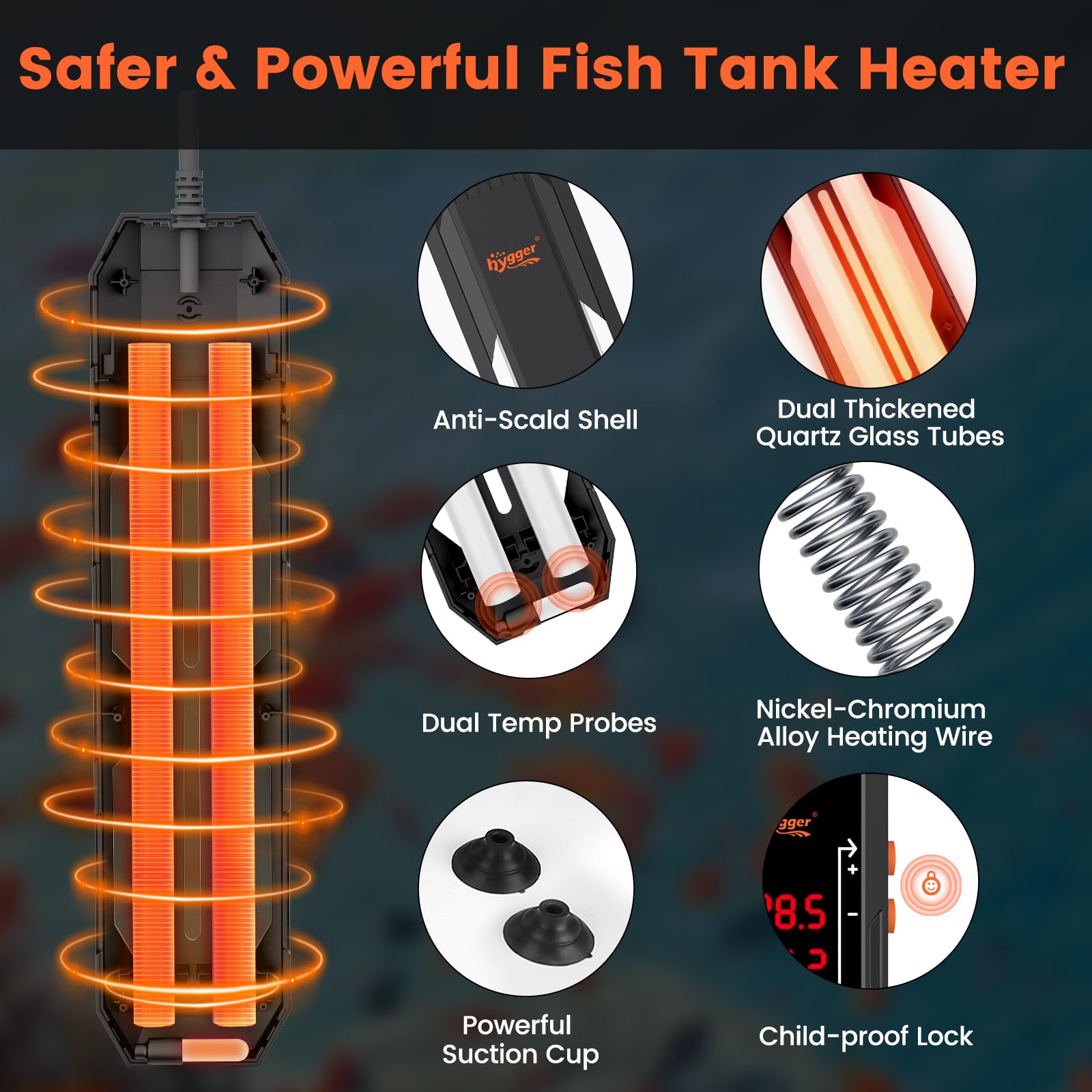 hygger Chauffage d'aquarium 300W-1000W, Chauffage Aquarium,2 Modes de Travail avec numérique Externe LED contrôleur, température réglable 15-34 ℃ pour 150-908L (800W (302-757L))