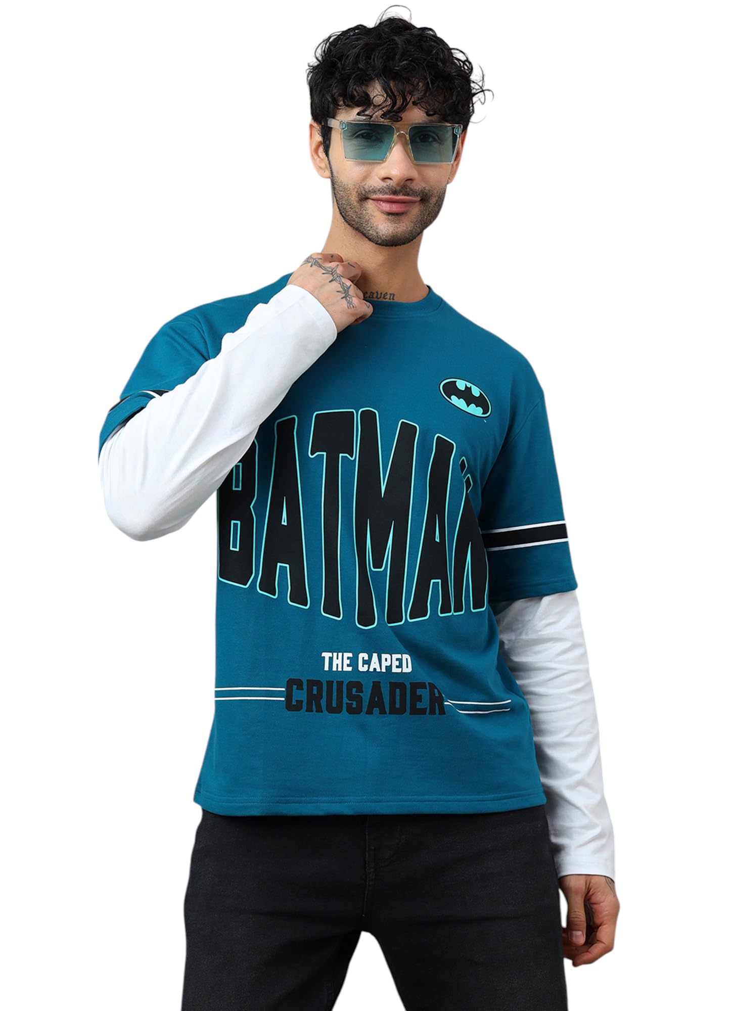 free authority Batman: Dark Knight Printed Cotton Blue Oversized Doctor Sleeve Tshirt for Men-picture-12