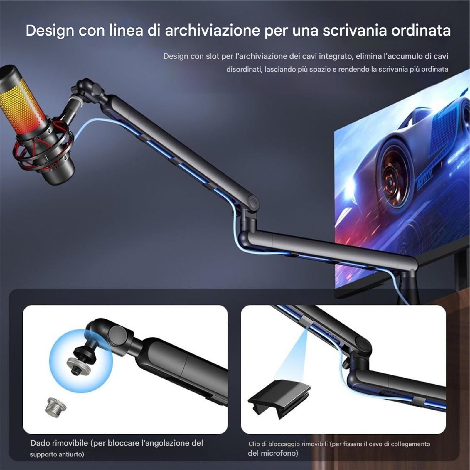 Braccio Porta Microfono Supporti Rotanti A 360 Gradi | Supporto per Braccio Microfono Per Podcasting Studio Musica Canto E Per Contenuti Desktop Computer