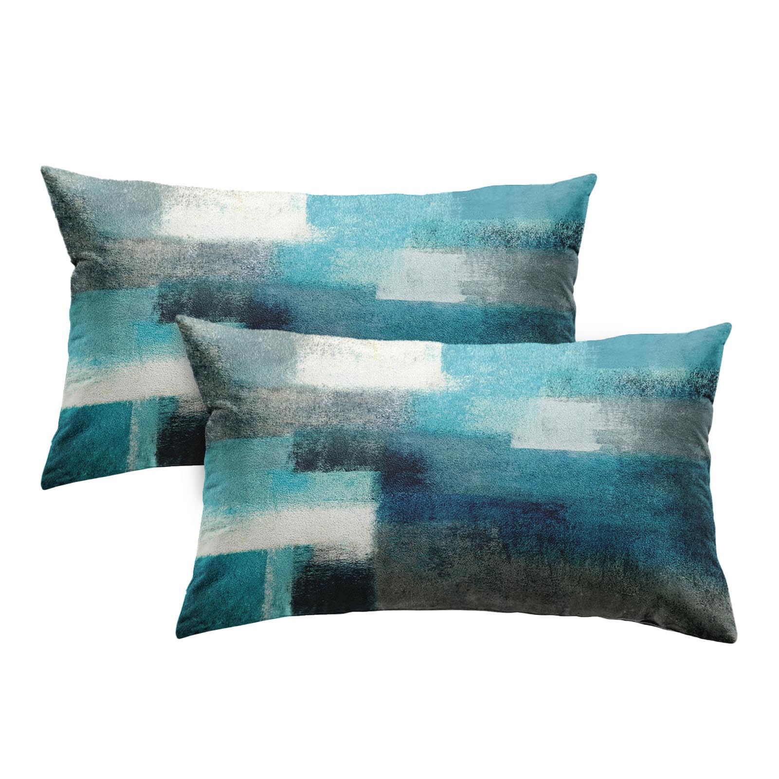 Britimes Throw Pillow Covers 12x20in Set of 2 Teal Abstract Oil Painting Velvet