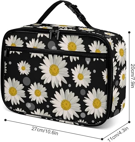 Miniatura 3 de Lonchera reutilizable con diseño de margaritas blancas, bolsa de almuerzo aislada, lonchera para comida y alimentos, bolsa de mano para mujeres,