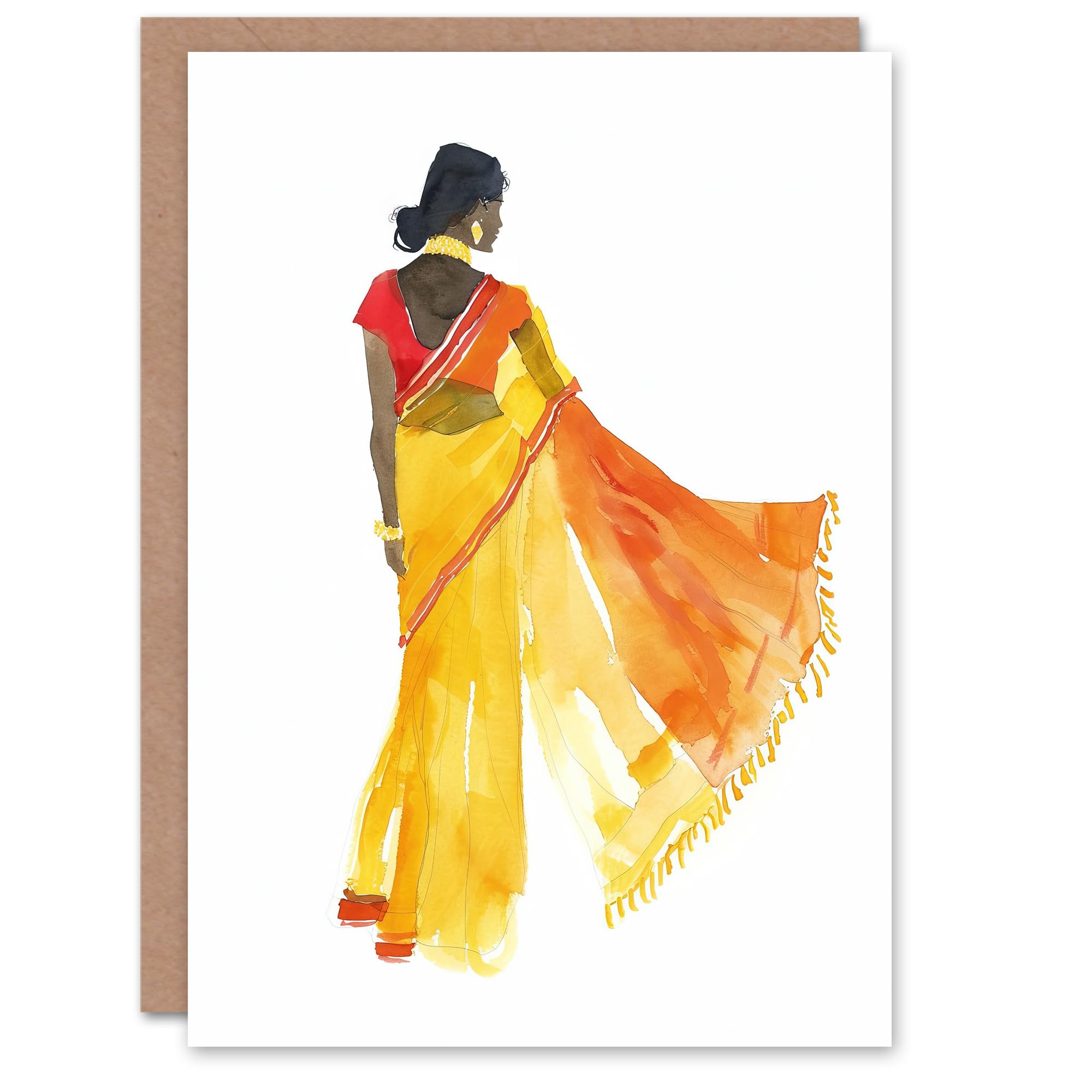 Artery8 Greeting Card - Woman in Saree - Birthday Card - Yellow