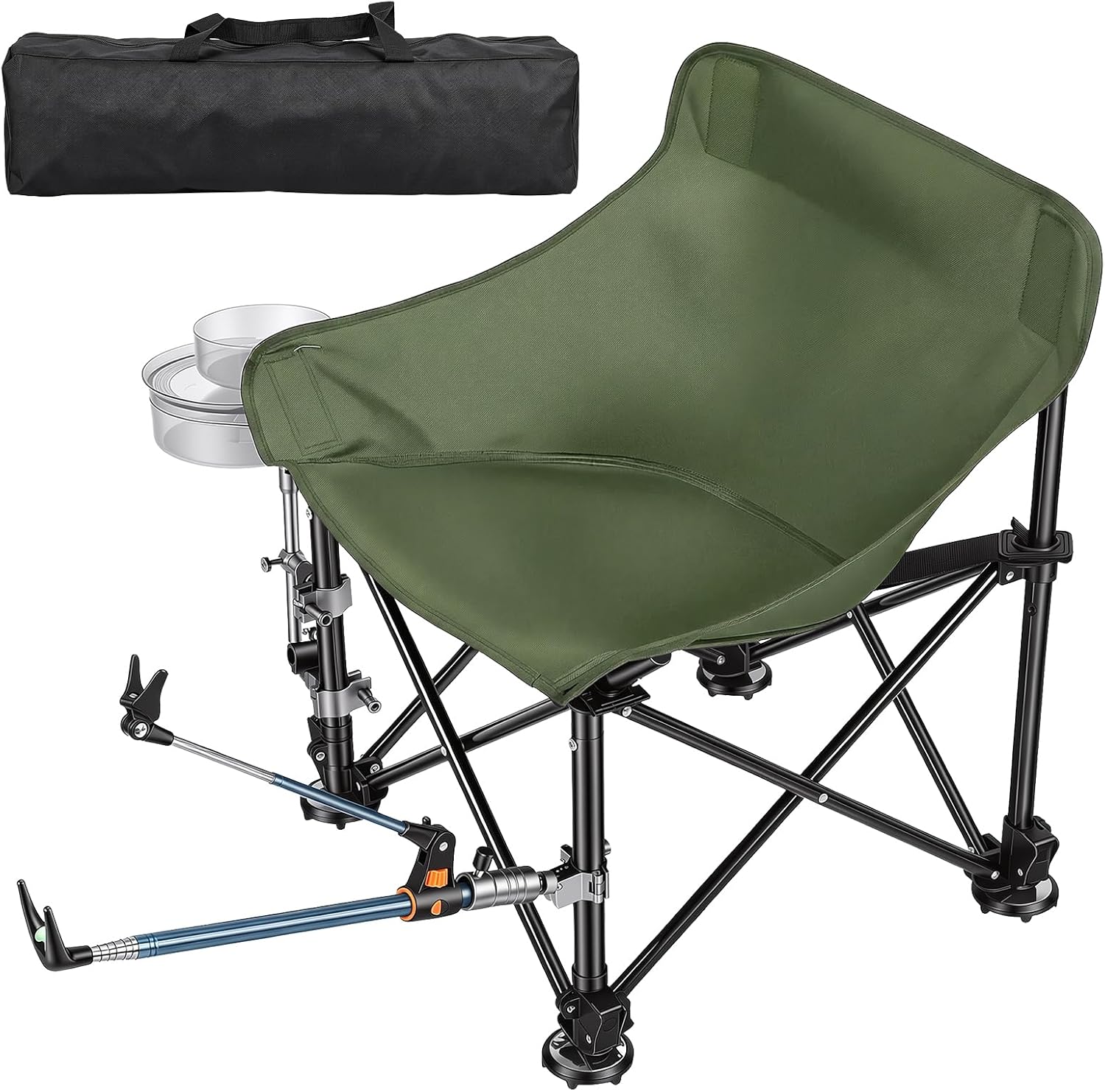 Folding Fishing Deck Chair Heavy Duty Fishing Chair 220lbs Capacity Ice Fishing Gear with Rod Holder Bait Tray Portable Folding Complete Accessories for Adults Outdoor