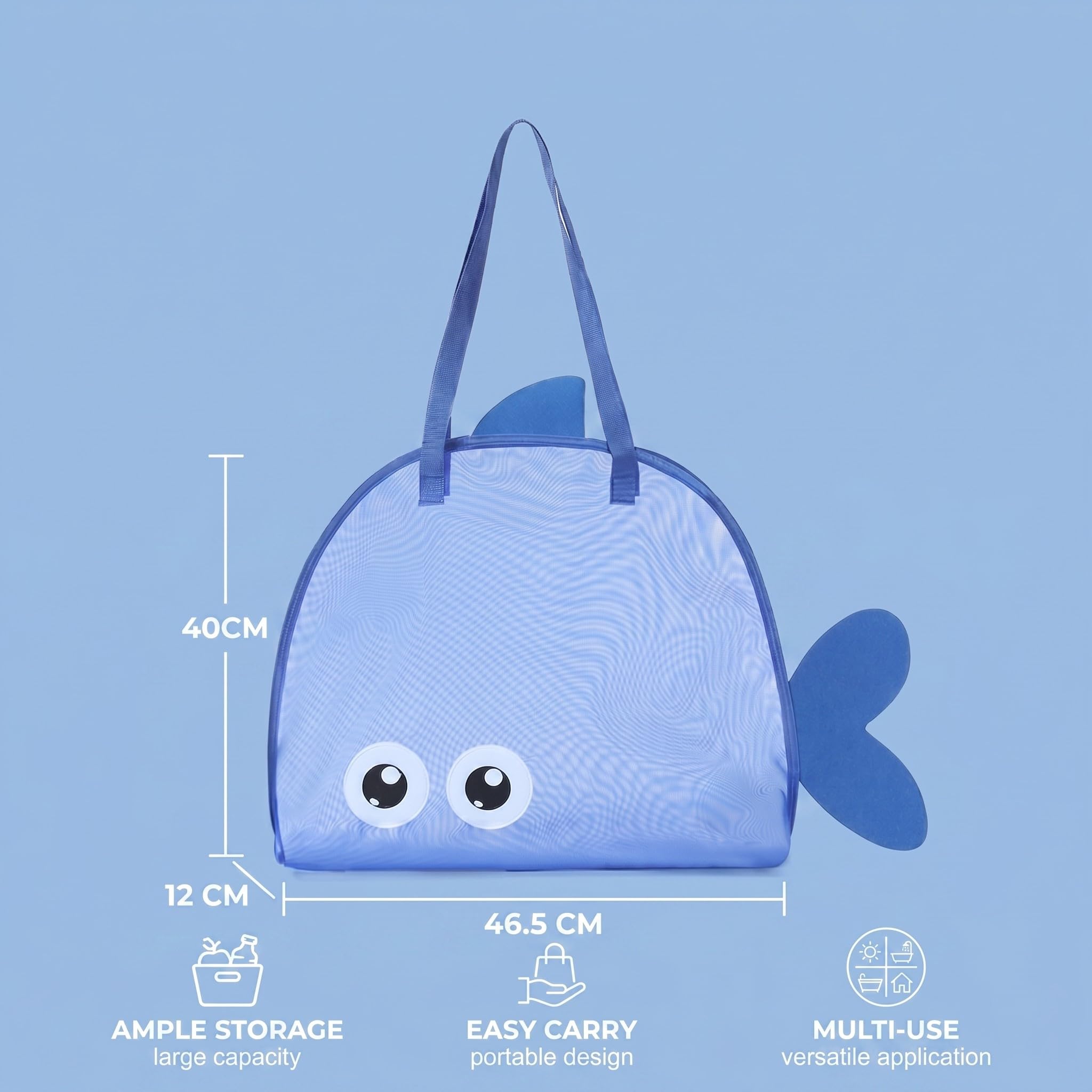 Borsa Spiaggia Grande per Bambini, Giochi Spiaggia Bambini, Borsa Mare a Rete Porta Giochi Spiaggia e Piscina, Borsa da Spiaggia Pieghevole per Giocattoli e Asciugamani, 46.5x12x40cm, Blu