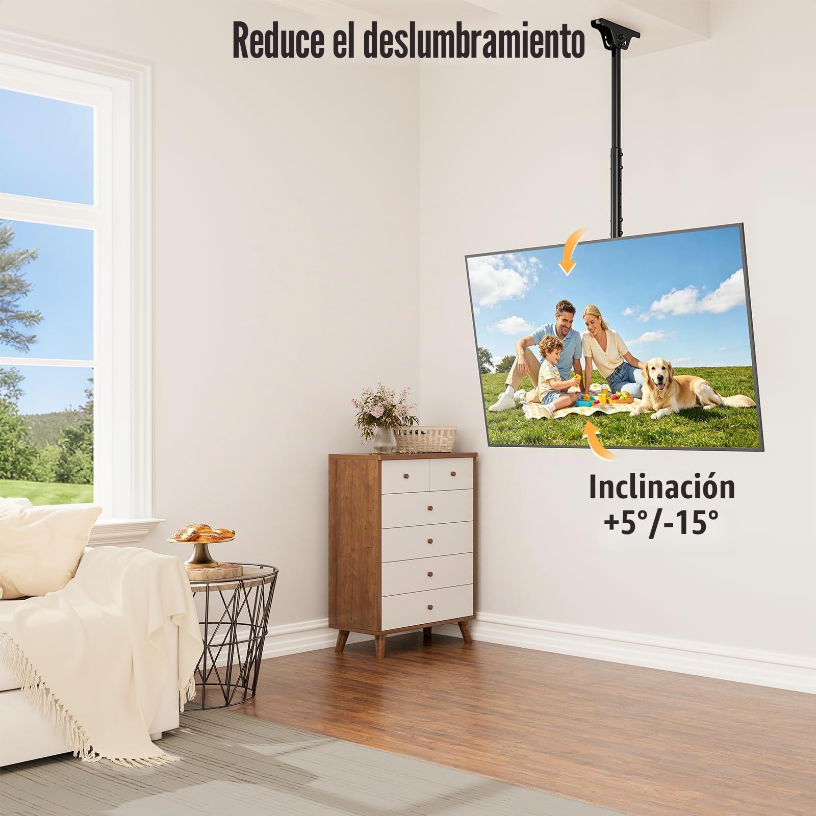 Soporte de TV de techo regulable en altura para techo plano o techo inclinado EV3016 | Soporte de TV de techo regulable en altura para techo plano o techo inclinado EV3016