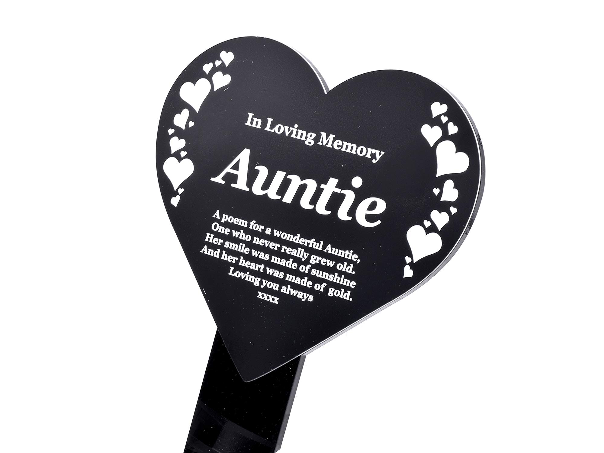 Origindesigned Black & White Auntie Heart Memorial Remembrance Plaque Stake - Gold/Silver/Copper/, Waterproof, Outdoor, Grave Marker, Tribute, Plant Marker (Black & White)